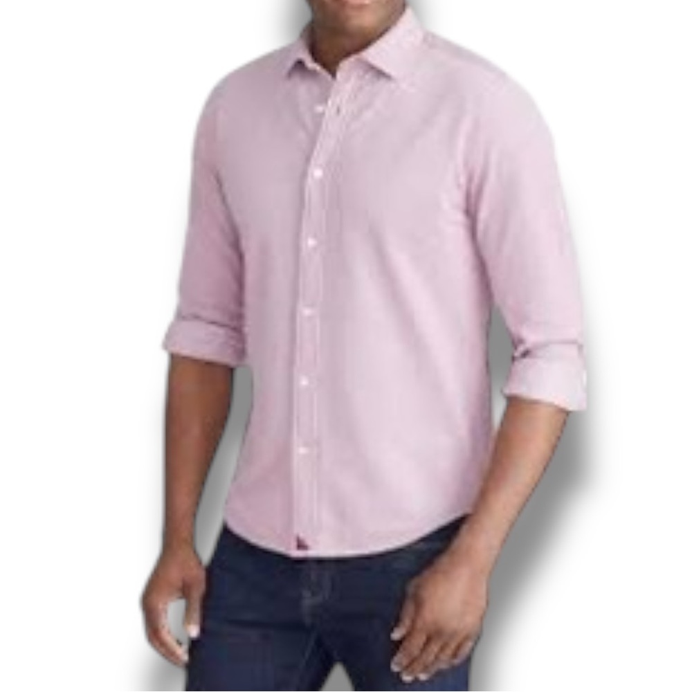 Untuckit Men's Long Sleeve Button Down‎ Pique Polo in Berry Size XL